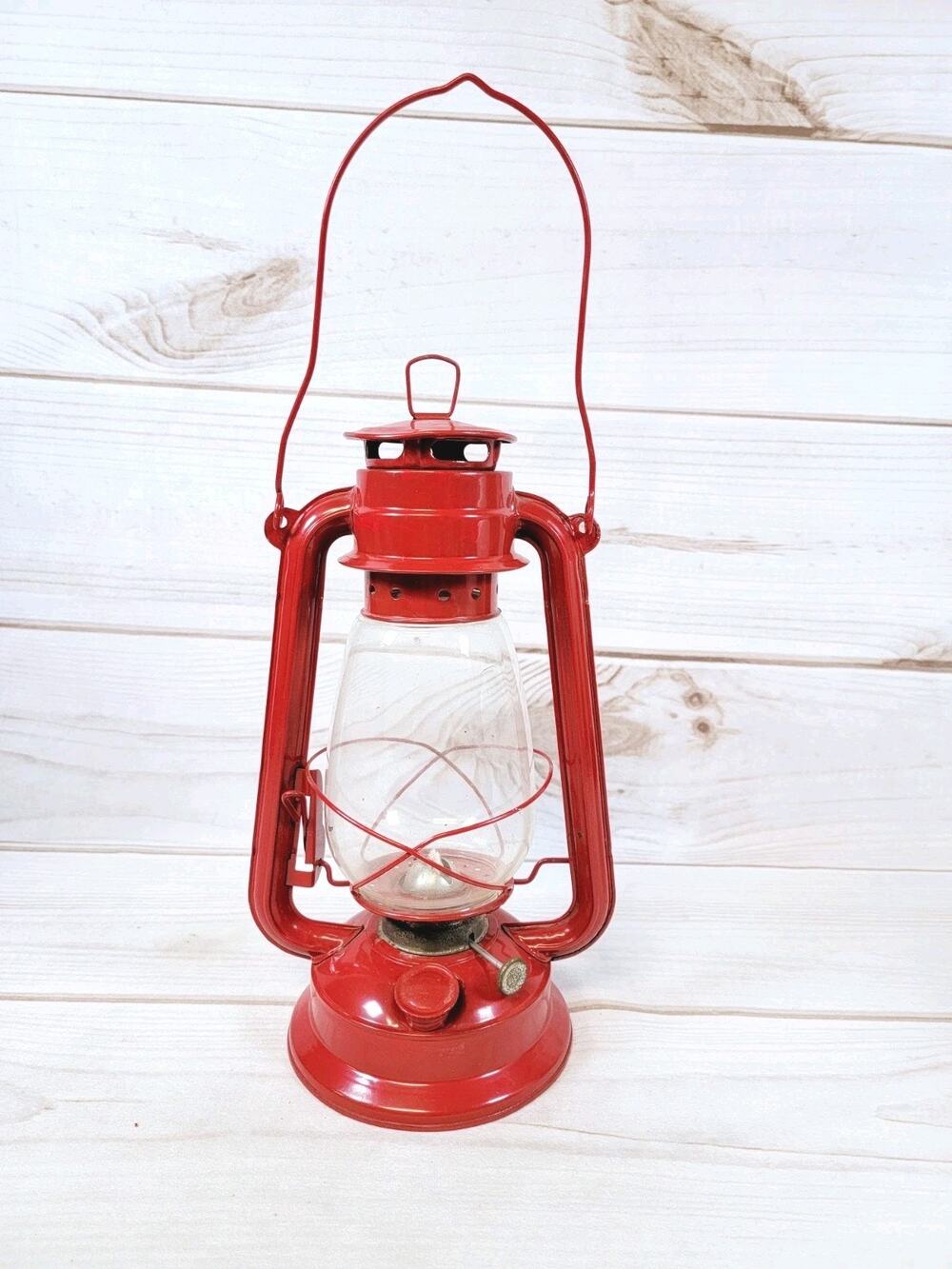 Vintage Large Red Kerosene Hurricane Lantern Lamp 12 in. Never Used